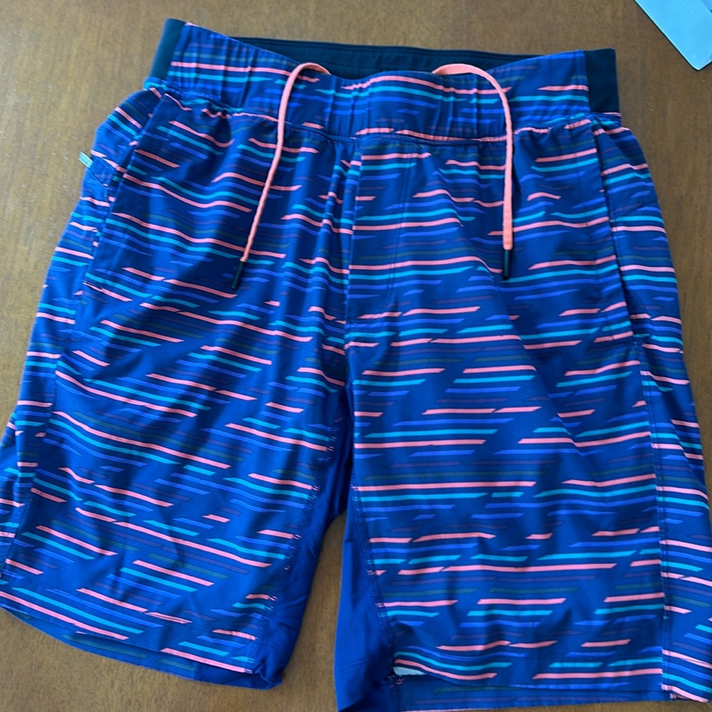 Perfect Men’s Lululemon athletic shorts; size medium. Navy blue w multi stripes